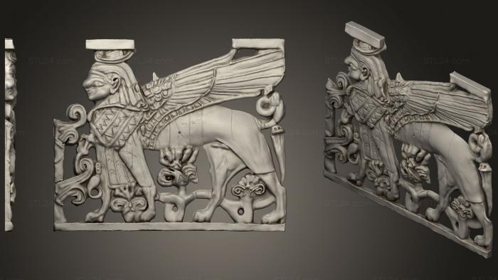 Египетские статуи и рельефы (Крылатый Сфинкс, STKE_0090) 3D модель для ЧПУ станка